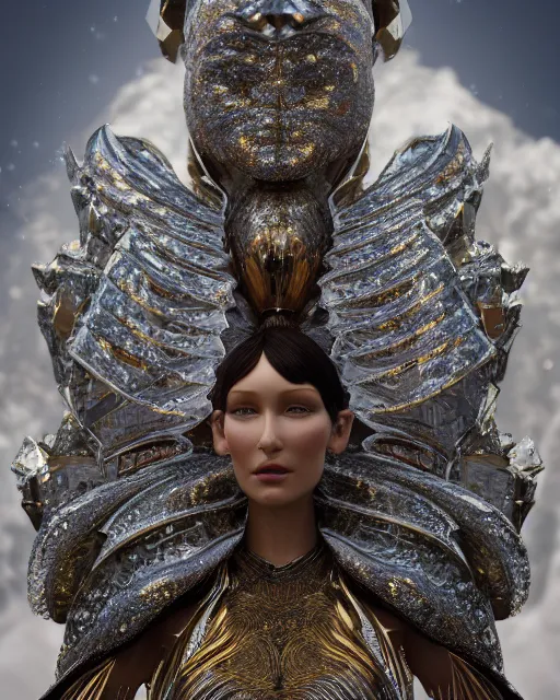 Image similar to a highly detailed metahuman 4 k close up render of an alien goddess bella hadid monument in iris van herpen armor schiaparelli in diamonds crystals swarovski and jewelry iridescent in style of alphonse mucha gustav klimt trending on artstation made in unreal engine 4