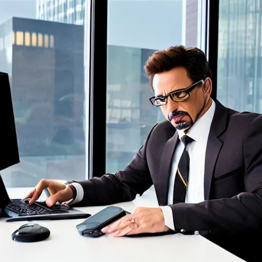 Image similar to iron man working at a corporate office