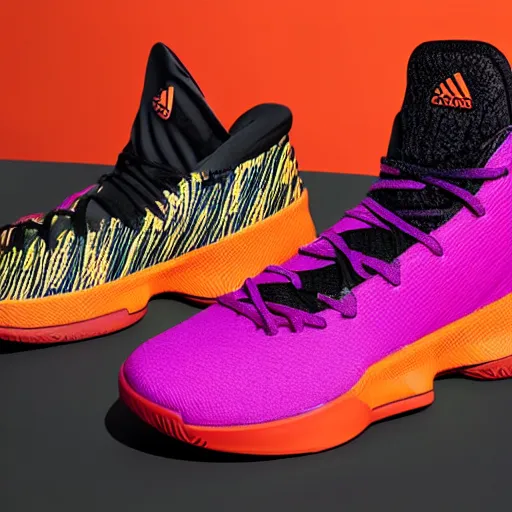 Image similar to promotional photography of the new Cheeto x adidas basketball shoes