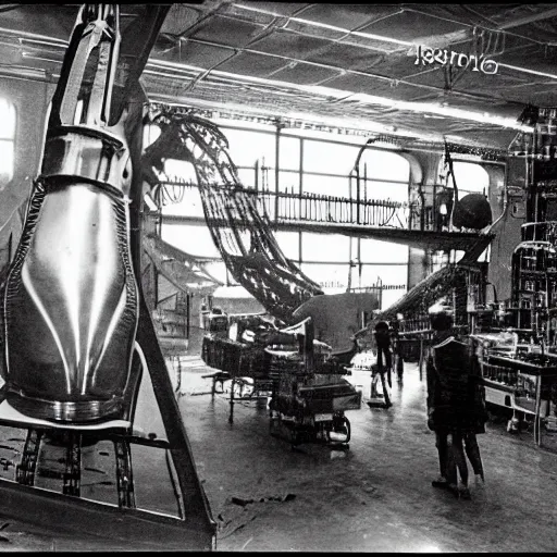 Image similar to scientists discovering an alien ufo in a warehouse, 1 9 2 0's sci - fi, black and white, 8 k, highly ornate intricate details, extreme detail,