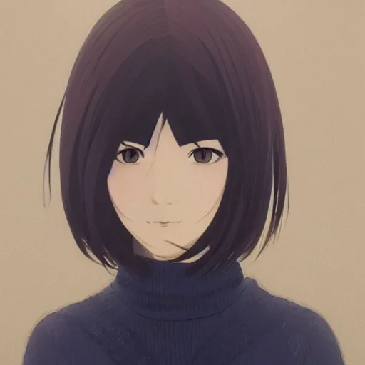 Image similar to A portrait of a woman with japanese cut hair, by Dice Tsutsumi, Makoto Shinkai,