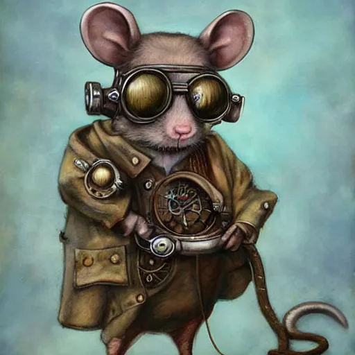 Prompt: A rat with steampunk goggles, by Esao Andrews