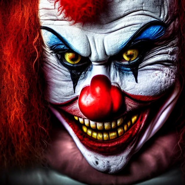 Image similar to scary clown hiding under bed highly detailed, 8 k, hdr, smooth, sharp focus, high resolution, award - winning photo