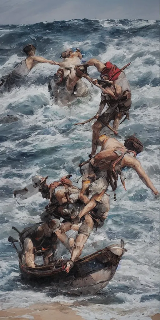 Image similar to oil painting scene from sea by kim jung gi