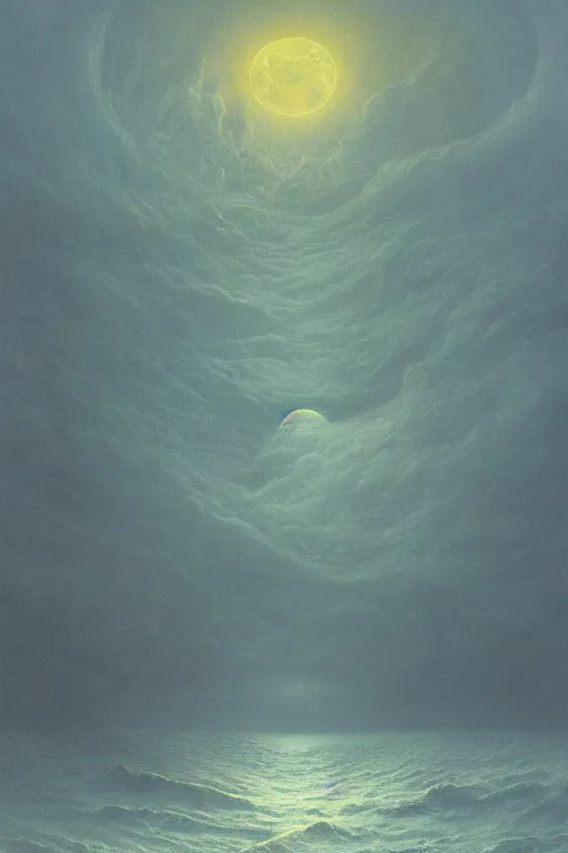Prompt: A stunning detailed Shoggoth by Zdzisław Beksiński and Ivan Aivazovsky, stormy ocean, beautiful lighting, full moon, detailed swirling water tornado, artstation