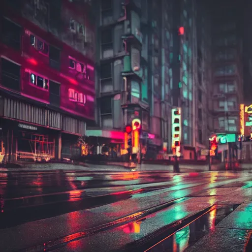 Prompt: a high quality low wide angle photo of an Emden goose on the streets of a cyberpunk city, rainy, reflective ground, neon lights, realism, 8k