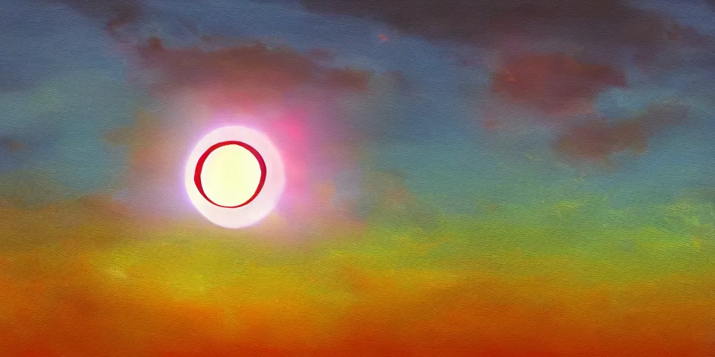 Image similar to impressionist painting of solar eclipse, dramatic light, digital painting