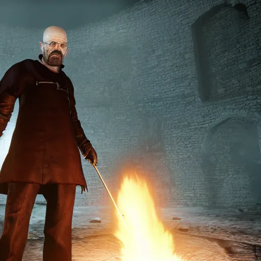 Prompt: Walter White in Dark Souls, Unreal Engine, 8k, dramatic lighting, professional render