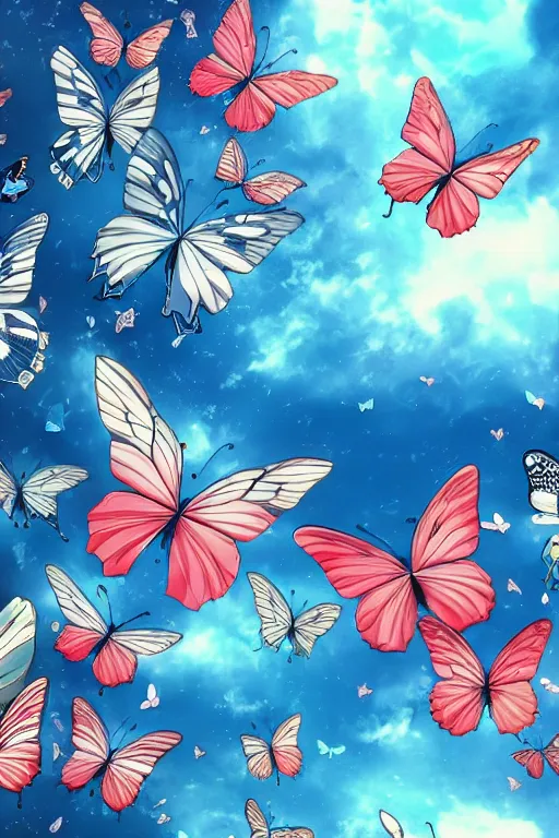 anime butterflies scenery wallpaper aesthetic only, Stable Diffusion