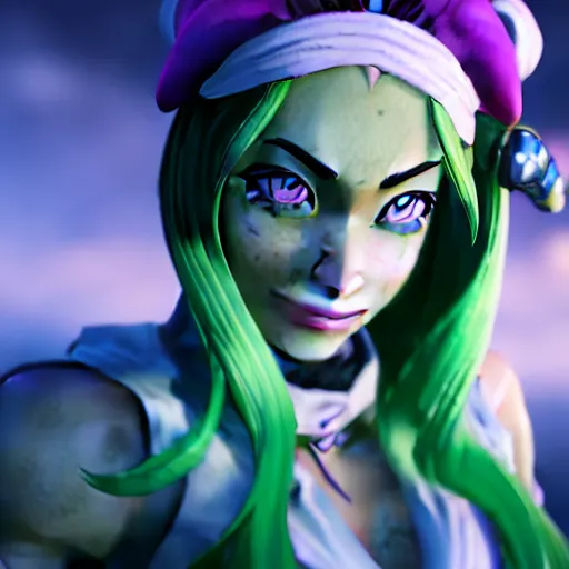 Image similar to photorealistic cinematic scene with jolyne from jojo's bizarre adventure, live action film, stone ocean, dramatic, small details, volumetric lighting, still frame