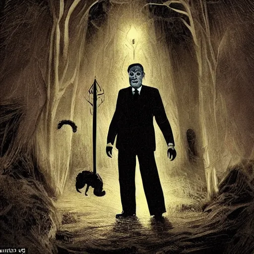 Image similar to deeply unsettling reports of a high quality rendition of a horrifying man eater by m night shamalan, steven king and h. p. lovecraft. this will keep readers up at night. haunting ghoulish figure spotted in photorealistic night time photography by the daily telegraph and national geographic.