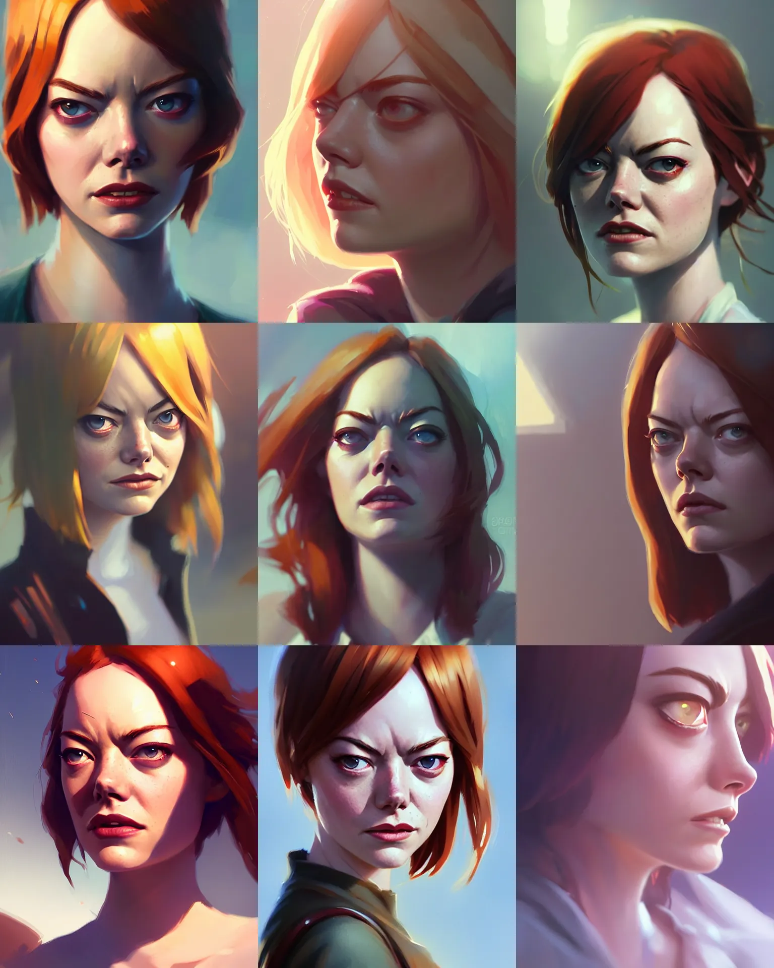 Prompt: Emma Stone, medium shot close up, details, sharp focus, illustration, by Jordan Grimmer and greg rutkowski, Trending artstation, pixiv, digital Art