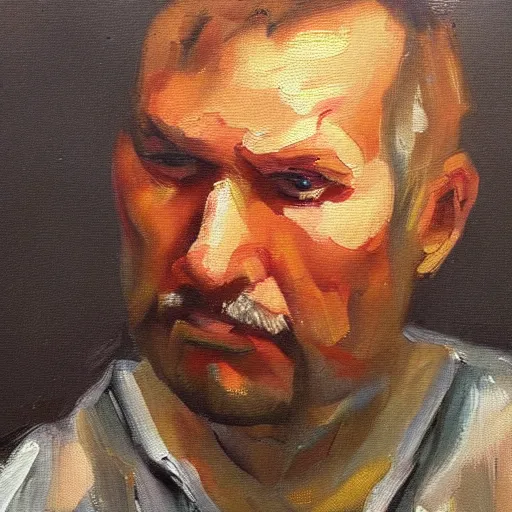Prompt: average man in poland, expressive oil painting