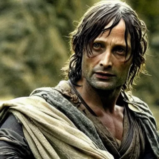 Image similar to mads mikkelsen as aragorn in lord of the rings
