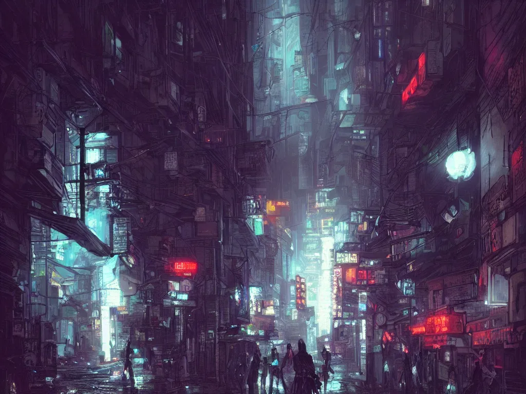 Prompt: a nightscene with a dark alley in new york city with graffiti on the walls at the end an illuminated door, by greg rutkowski, cyberpunk city, futuristic, neon,