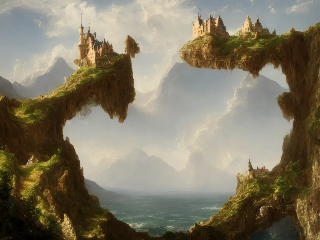 Image similar to a german castle on the cliff, by thomas cole, trending on artstation