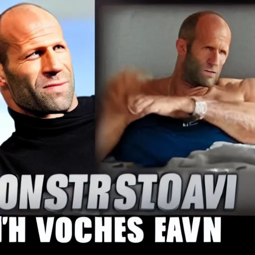 Prompt: jason statham watch some of his favorite viral videos / memes