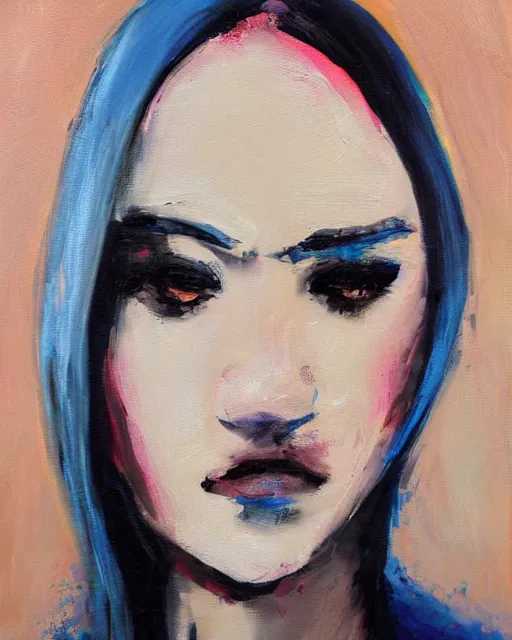 Image similar to sadness personified, blue paint, thick brushstrokes, texture