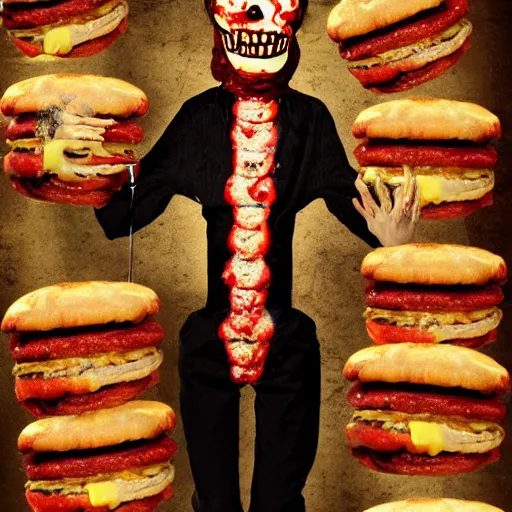 Image similar to a humanoid bipedal upright zombie that strongly resembles a hamburger, professional food photography