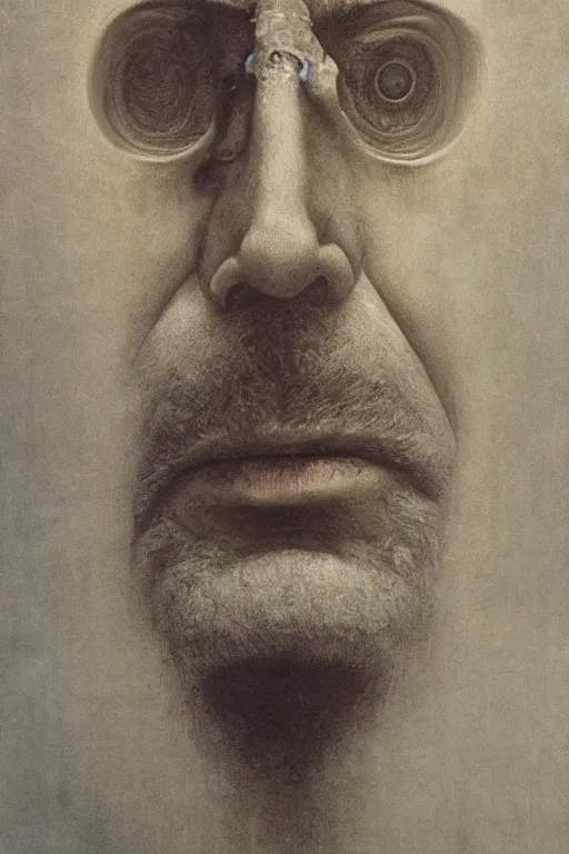 Prompt: portrait of Stanley Kubrick by Zdzislaw Beksinski