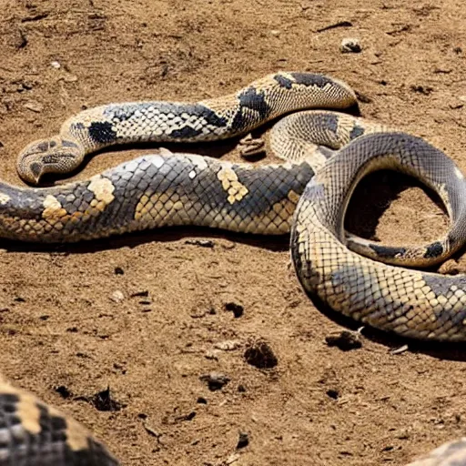 Image similar to a photo of beautiful python snake devouring a bull