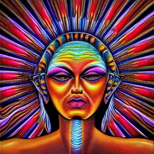 Prompt: face of divine goddess, twinkling eyes, alex grey style