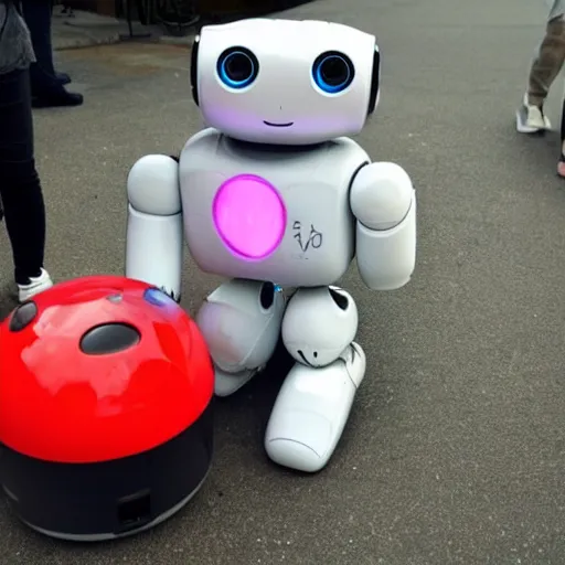 Image similar to <photo hd robot-expression='hug pls' robot-desire='hug' robot-traits='fluffy cute adorable'>this robot keeps following me around</photo>