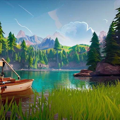 Image similar to a lake as a fortnite artstyle, au naturel, hyper detailed, digital art, trending in artstation, cinematic lighting, studio quality, smooth render, unreal engine 5 rendered, octane rendered, art style by klimt and nixeu and ian sprigger and wlop and krenz cushart