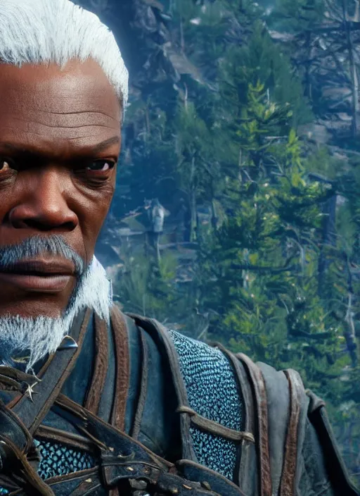 Image similar to Samuel L Jackson in The Witcher 3, gameplay, 8k, HD