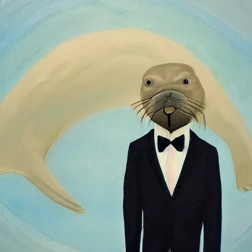 Prompt: masterful painting of a walrus in a suit