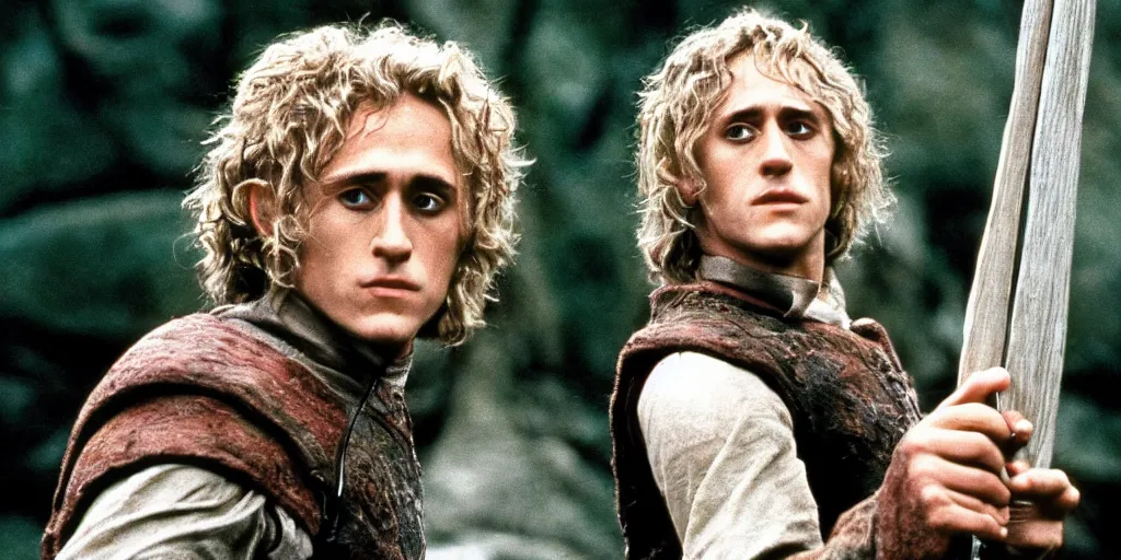 Image similar to A full color still of Roger Daltrey playing Legolas in Stanley Kubrick’s The Lord of the Rings, 35mm, 1970