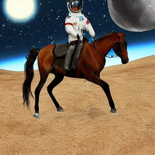 Image similar to a! horse! riding on a cosmonaut photorealistic