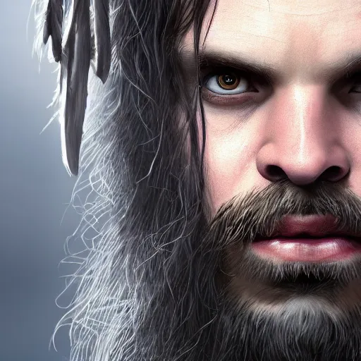 Prompt: a digital art close up portrait of pale sebastian stan as ancient druid mage from warcraft, old witcher with long beard character sheet, 4 k, ultra detail, volumetric lighting, unreal engine, octane render