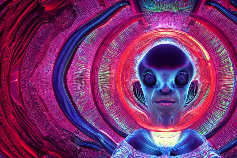 Prompt: a beautiful 3 d rendered representation of an lsd trip with aliens, symmetrical, abstract, inspired by the xenomorph, octane render, unreal engine, 4 k, trending on artstation