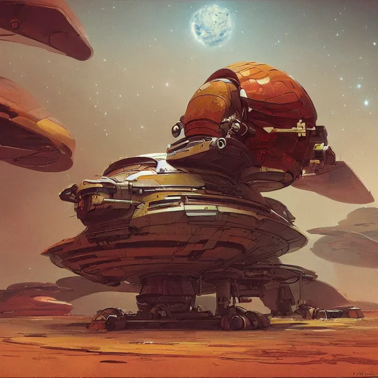 Prompt: robotic hermit crab space ship, concept art, by John Harris, by Simon Stålenhag