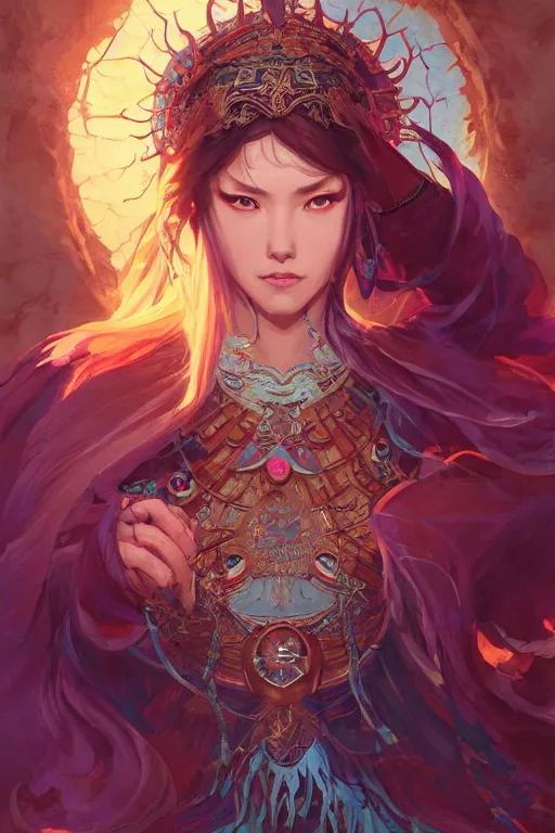 Image similar to shamanic priestess sumara by artgerm, tooth wu, dan mumford, beeple, wlop, rossdraws, james jean, marc simonetti, artstation giuseppe dangelico pino and michael garmash and rob rey and greg manchess and huang guangjian and makoto shinkai