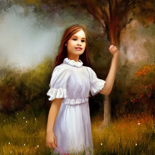 Image similar to portrait of girl dressed in white clothes countryside country style country house fantasy character portrait painting