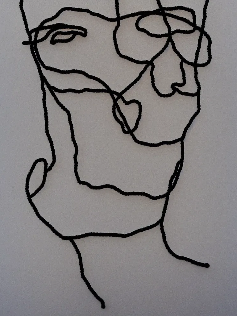 Image similar to simple and elegant wire art portrait of a single man, influenced by egon schiele. minimalist artwork full of human emotional expression and personality, powerful gaze, dramatic.