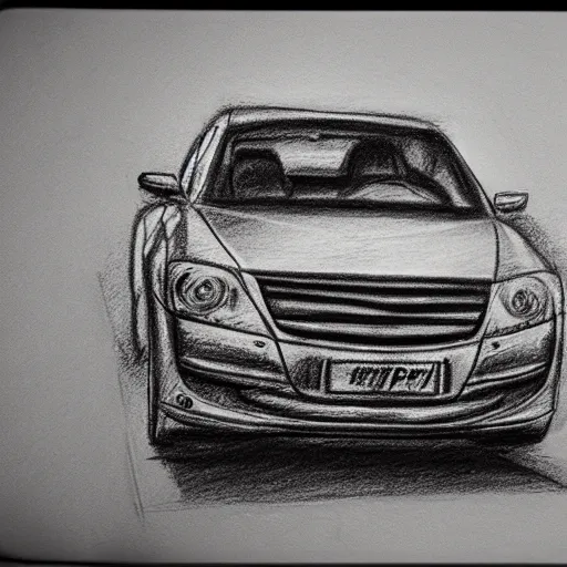 Image similar to car in bread, masterpiece pencil and charcoal sketch