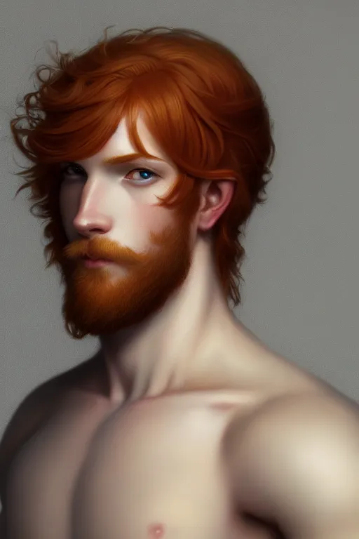 Prompt: a portrait of a ginger male prince, side profile, illustration, soft lighting, soft details, dark mood, painting oil on canvas by Edmund Blair Leighton and Charlie Bowater octane render trending on artstation d&d characters, 4k, 8k, HD