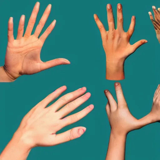 Prompt: beautiful academic study of hands in different poses