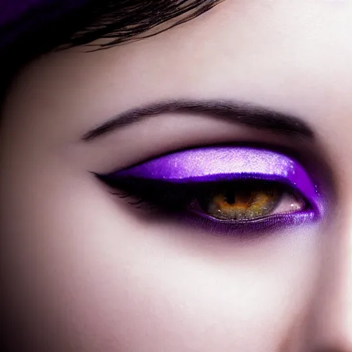 Prompt: Pale-skinned Persian girl, black hime cut, purple eyes, mysterious girl, close up, photograph