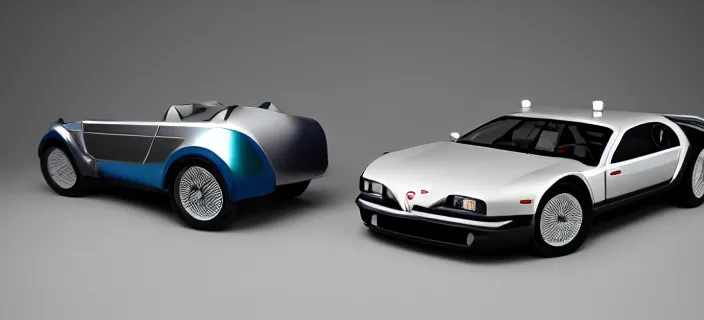 Image similar to a single bugatti type 5 7 sc atlantic and delorean hybrid, dslr, volumetric lighting