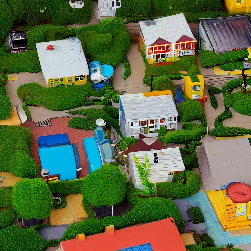 Image similar to diorama of The Simpsons' house, 742 Evergreen Terrace, tilt-shift photography, highly detailed