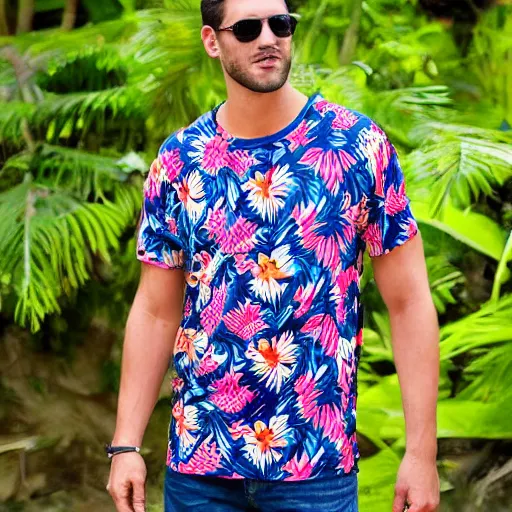 Prompt: hawaiian t - shirt design for men