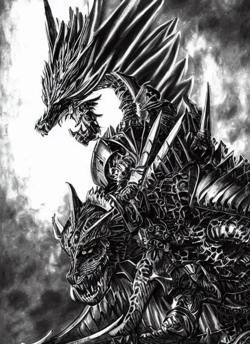 Prompt: demon wolf armored knight by kentaro miura