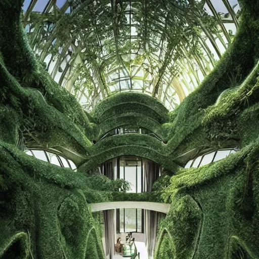 Image similar to a dream about opulent, abandoned overgrown futuristic base on Mars designed by Zaha Hadid, lush plants growing through the glossy floors and walls, walls are covered with moss and vines, beautiful, dusty, golden volumetric light shines through, golden rays fill the space with warmth, rich with epic details, dreamy atmosphere and drama