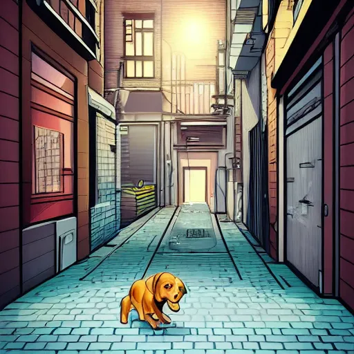 Prompt: isometric digital art, ultra realistic, puppy with a jetpack in a city alleyway, cinematic