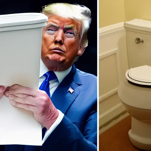 Image similar to donald trump putting peices of paper into a toilet