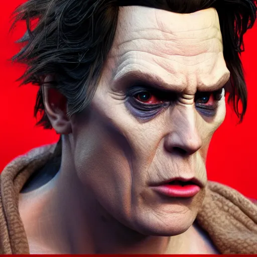 Image similar to hyperrealistic image of ace ventura as a sith lord, stunning 3 d render, inspired by istvan sandorfi & greg rutkowski & unreal engine, perfect symmetry, dim volumetric cinematic lighting, 8 k octane comprehensive render, extremely hyper - detailed, incredibly lifelike attributes, intricate, real flesh texture, masterpiece, artstation, stunning,